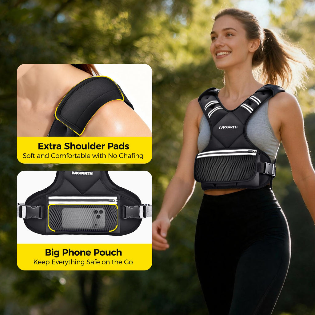 PACEARTH Adjustable Weight Vest 4-10lbs / 11-20lbs / 20-32lbs X-Shape Weighted Vest for Women and Men, Home Workout Ironsand Vest with Zipper Pouch and 6 Weight Packs, Available in Pink, Gray, Black