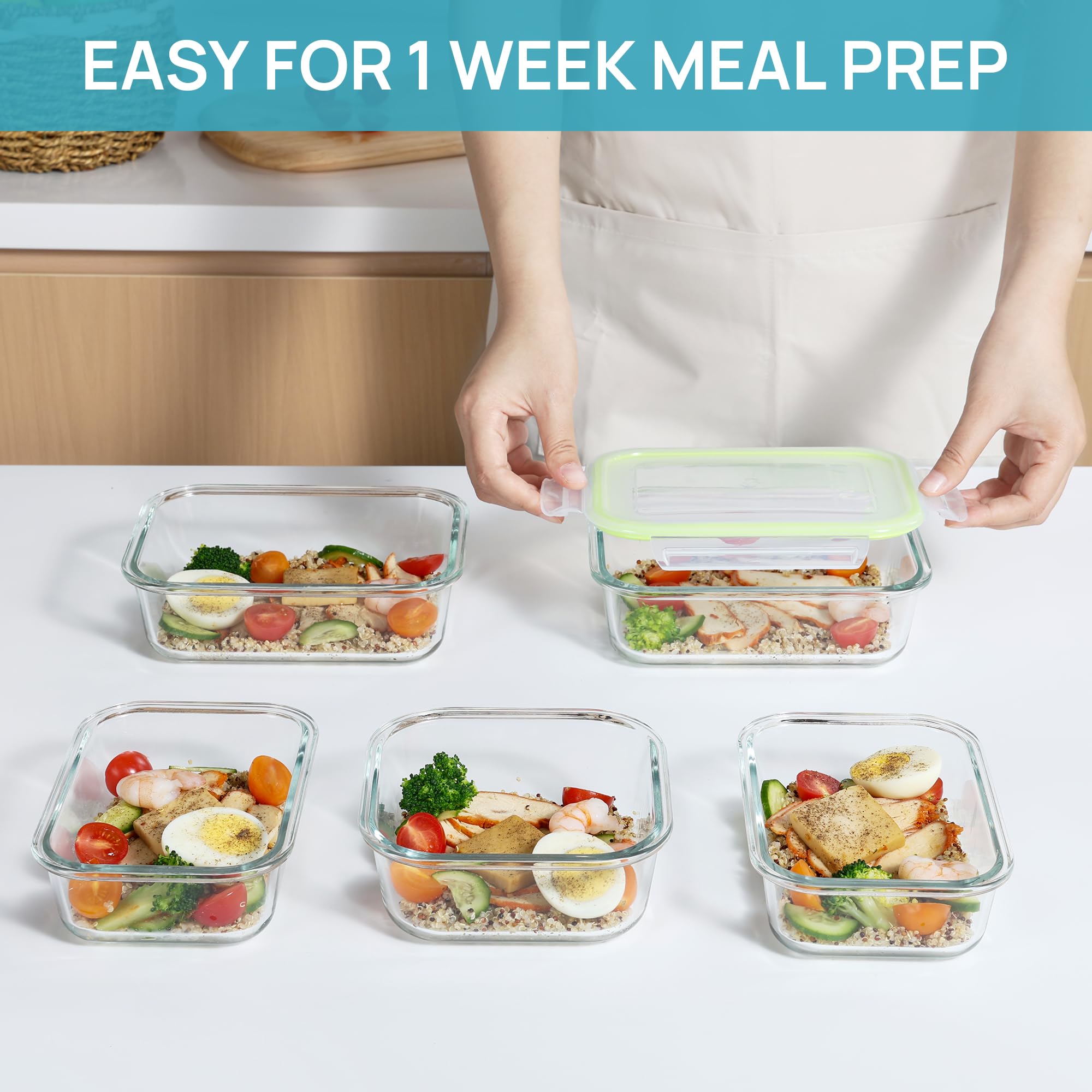 Vtopmart 8 Pack Glass Food Storage Containers with Airtight Lids, Glass Meal Prep Containers, Lunch Office Meal for Microwave, Oven, Freezer and Dishwasher, BPA Free