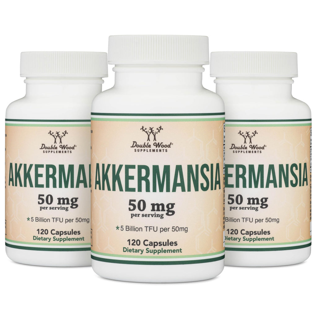 Akkermansia Probiotic and Postbiotic (Increases GLP-1 Production) 120 Capsules, 50mg per Serving (Third Party Tested to 5 Billion TFU per Serving, 50 Billion CFU per Gram) by Double Wood