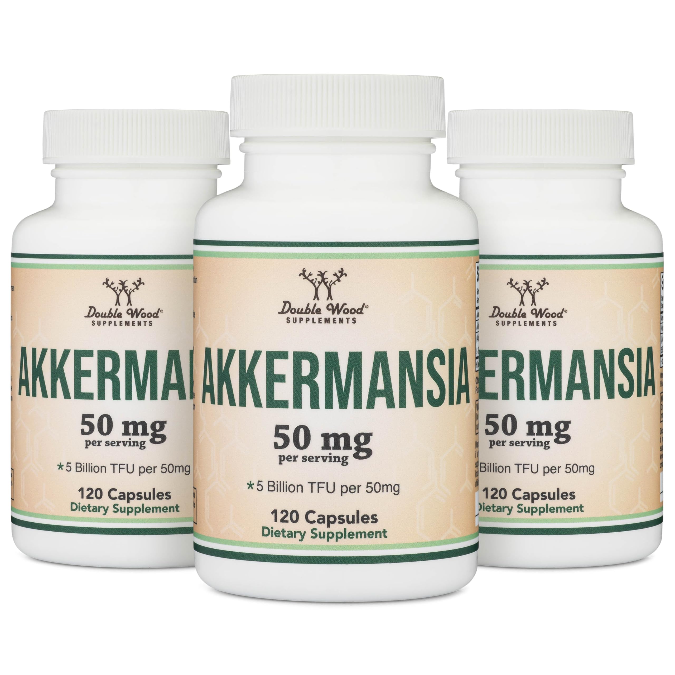 Akkermansia Probiotic and Postbiotic (Increases GLP-1 Production) 120 Capsules, 50mg per Serving (Third Party Tested to 5 Billion TFU per Serving, 50 Billion CFU per Gram) by Double Wood