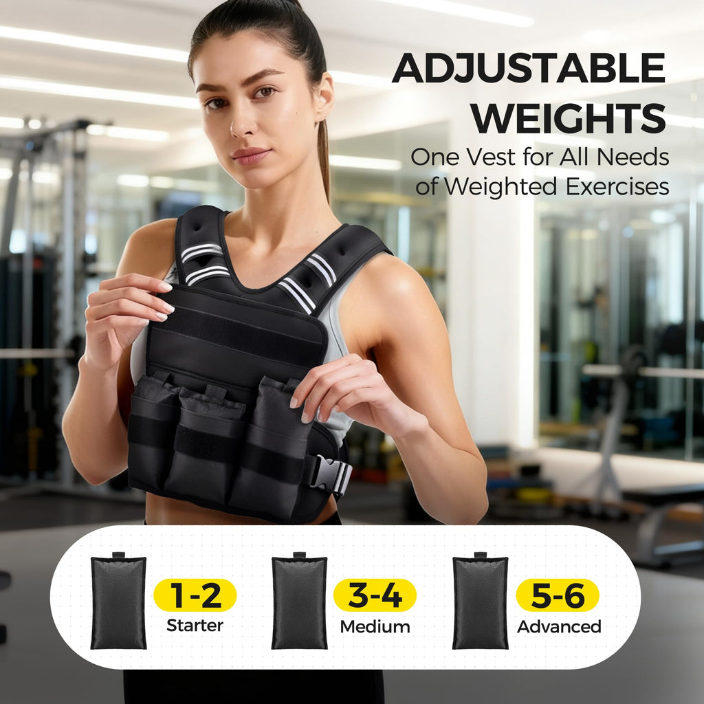 PACEARTH Adjustable Weight Vest 4-10lbs / 11-20lbs / 20-32lbs X-Shape Weighted Vest for Women and Men, Home Workout Ironsand Vest with Zipper Pouch and 6 Weight Packs, Available in Pink, Gray, Black