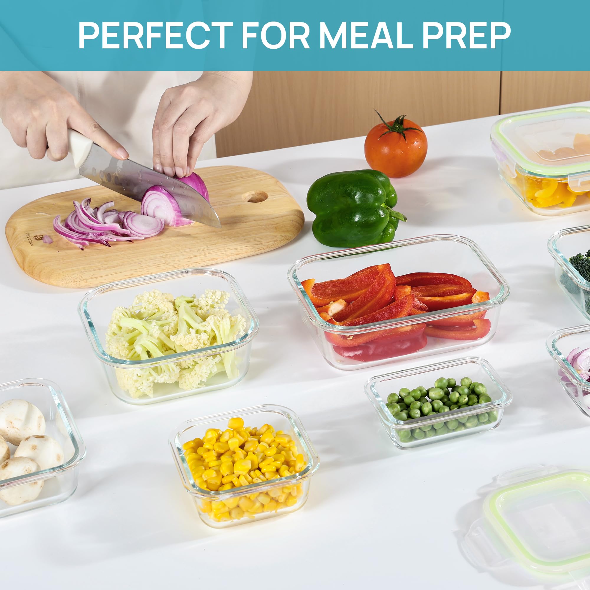 Vtopmart 8 Pack Glass Food Storage Containers with Airtight Lids, Glass Meal Prep Containers, Lunch Office Meal for Microwave, Oven, Freezer and Dishwasher, BPA Free