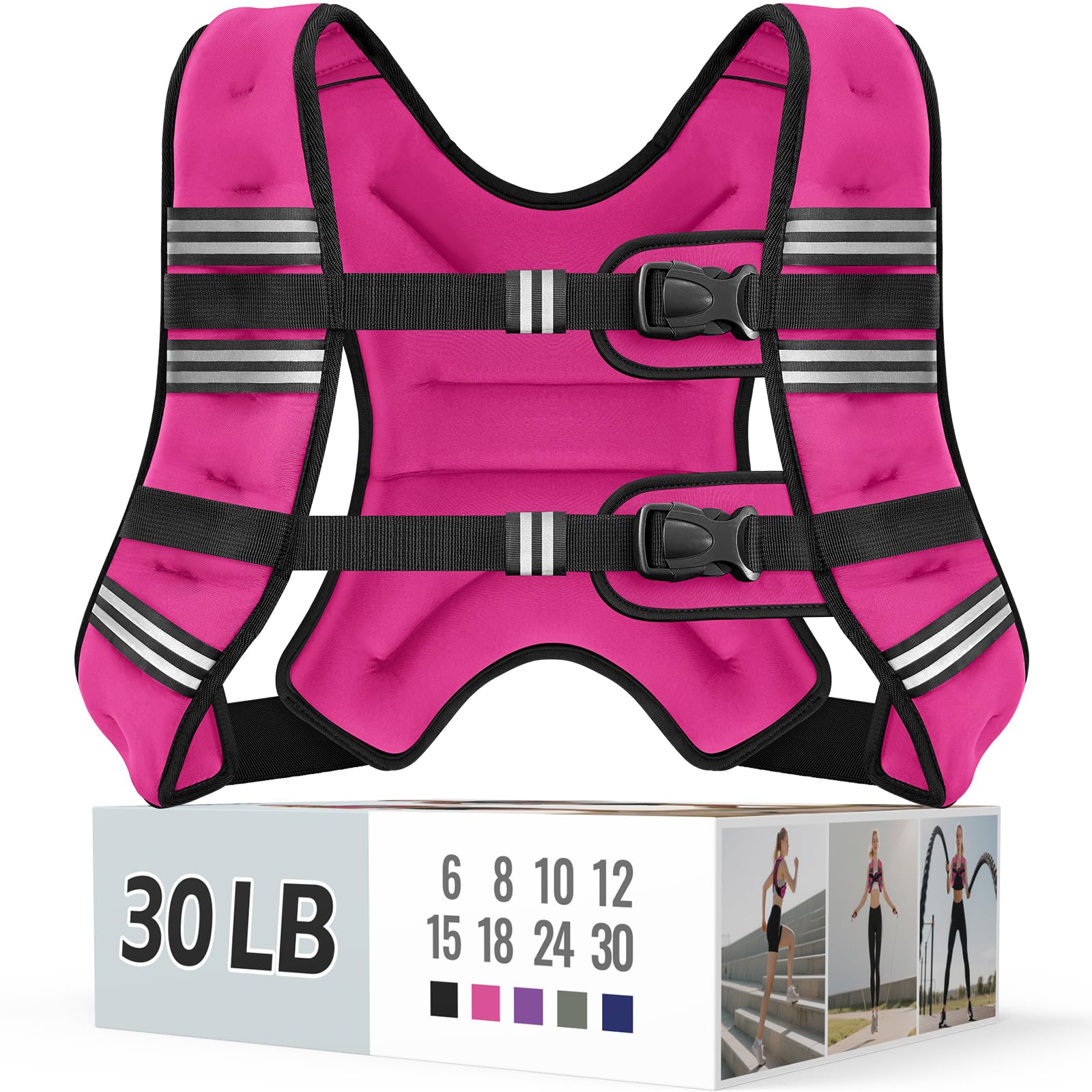 Zeerun Weighted Vest, 6lb/8lb/10lb/12lb/15lb/18lb/20lb/24lb/30lb for Men Women, Reflective Stripe Adjustable Buckle, Comfortable Durable Rucking Vest for Walking Running Strength Training