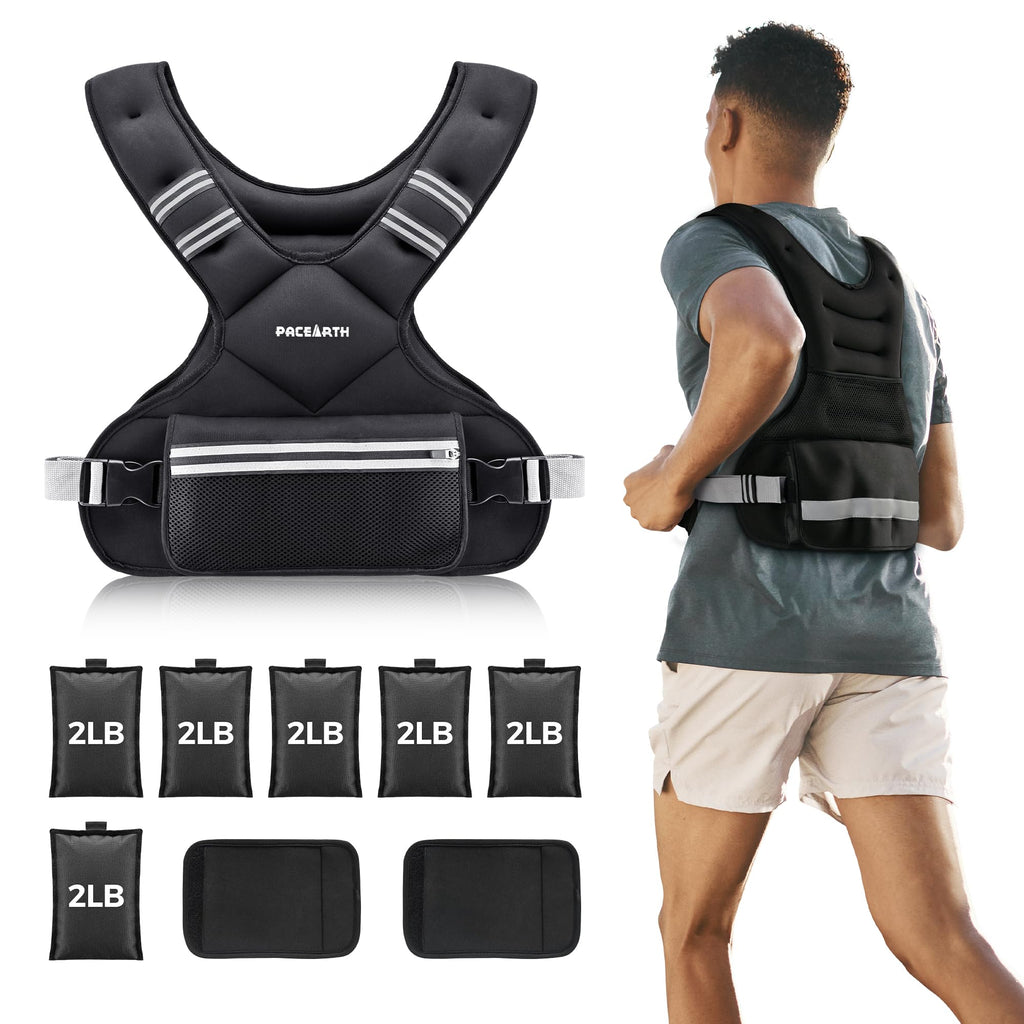PACEARTH Adjustable Weight Vest 4-10lbs / 11-20lbs / 20-32lbs X-Shape Weighted Vest for Women and Men, Home Workout Ironsand Vest with Zipper Pouch and 6 Weight Packs, Available in Pink, Gray, Black
