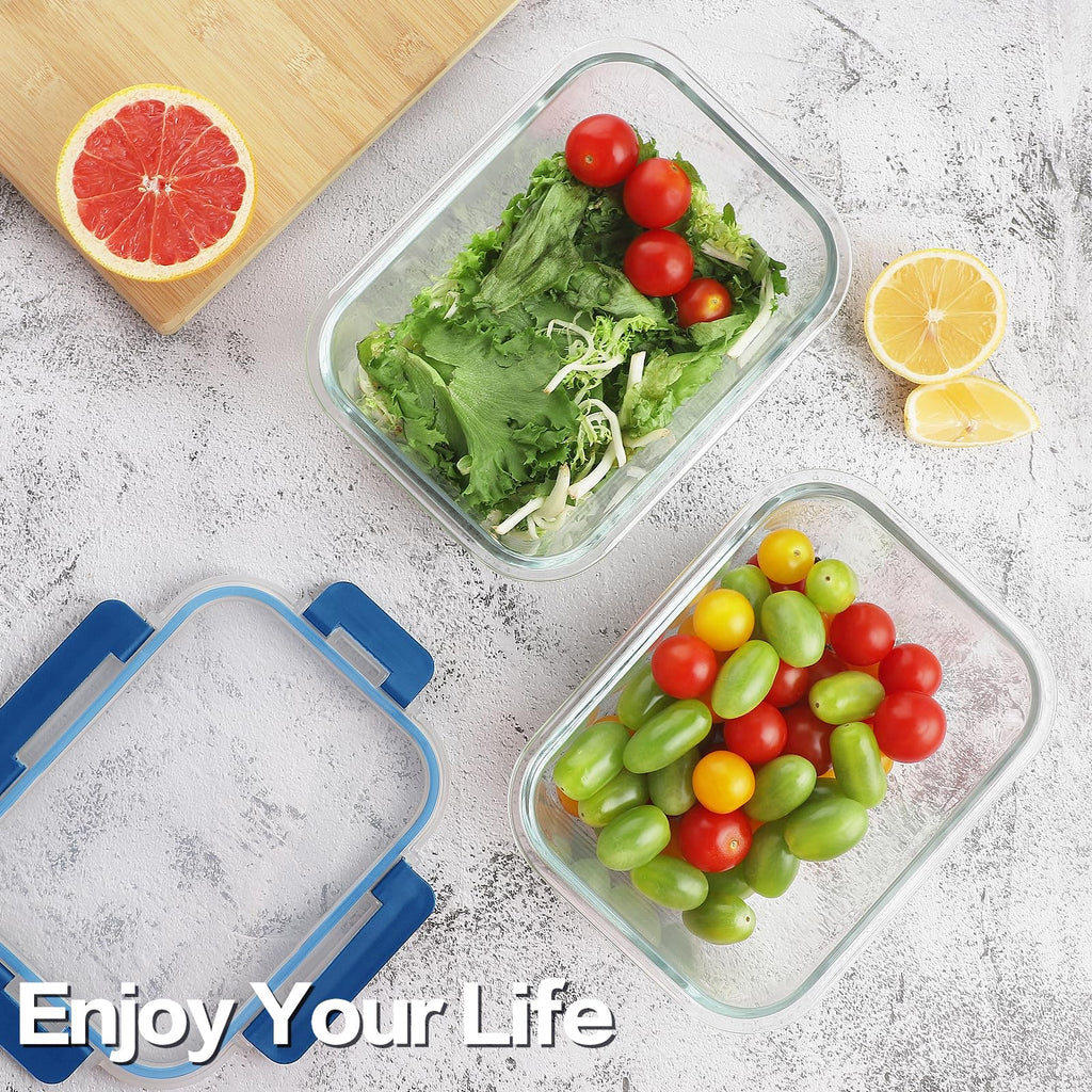 HOMBERKING 24pc Borosilicate Glass Food Storage Containers with Snap Locking Lids, Glass Meal Prep Containers, Airtight Lunch Boxes, Oven, Freezer and Dishwasher Safe, BPA Free, Kitchen Storage Set