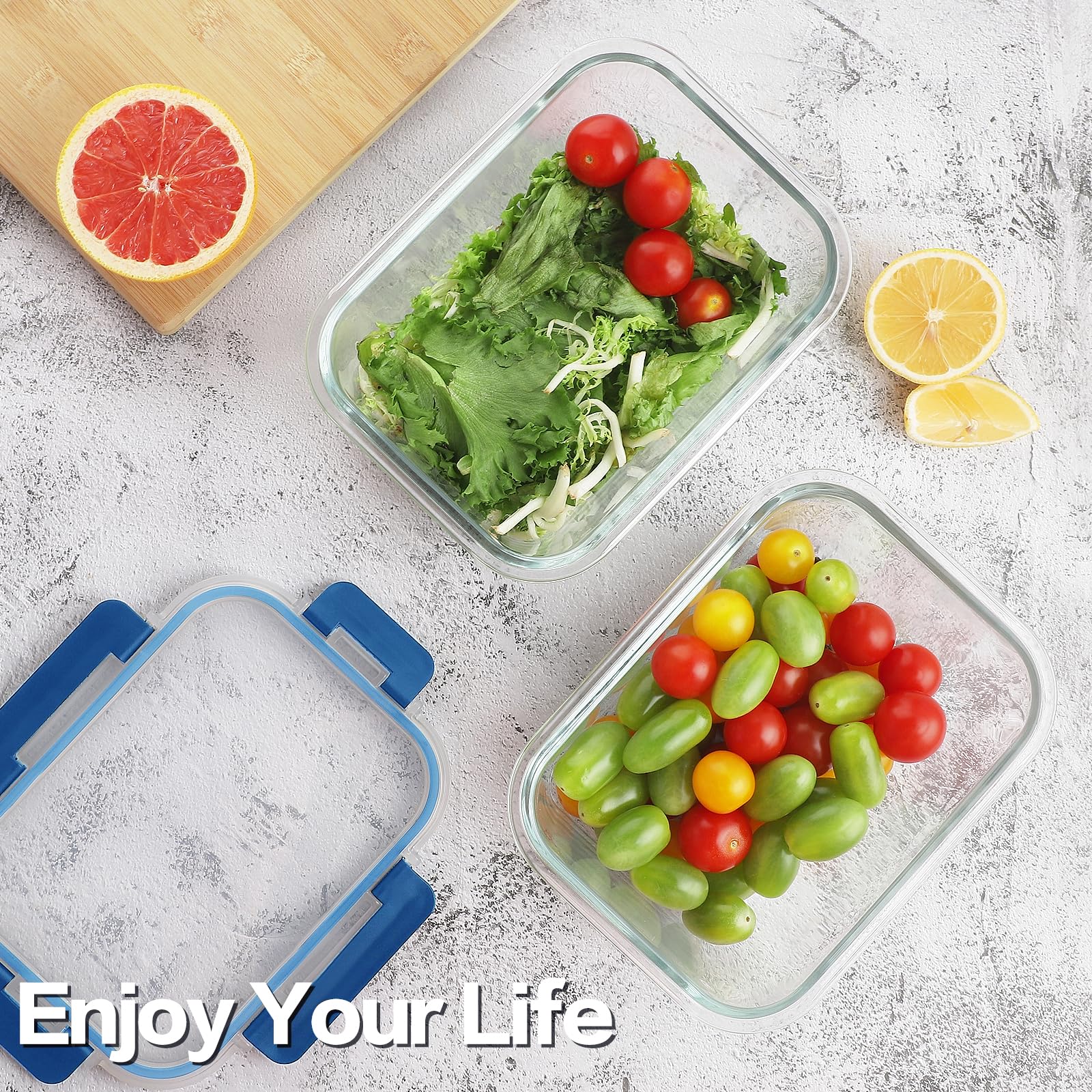 HOMBERKING 24pc Borosilicate Glass Food Storage Containers with Snap Locking Lids, Glass Meal Prep Containers, Airtight Lunch Boxes, Oven, Freezer and Dishwasher Safe, BPA Free, Kitchen Storage Set