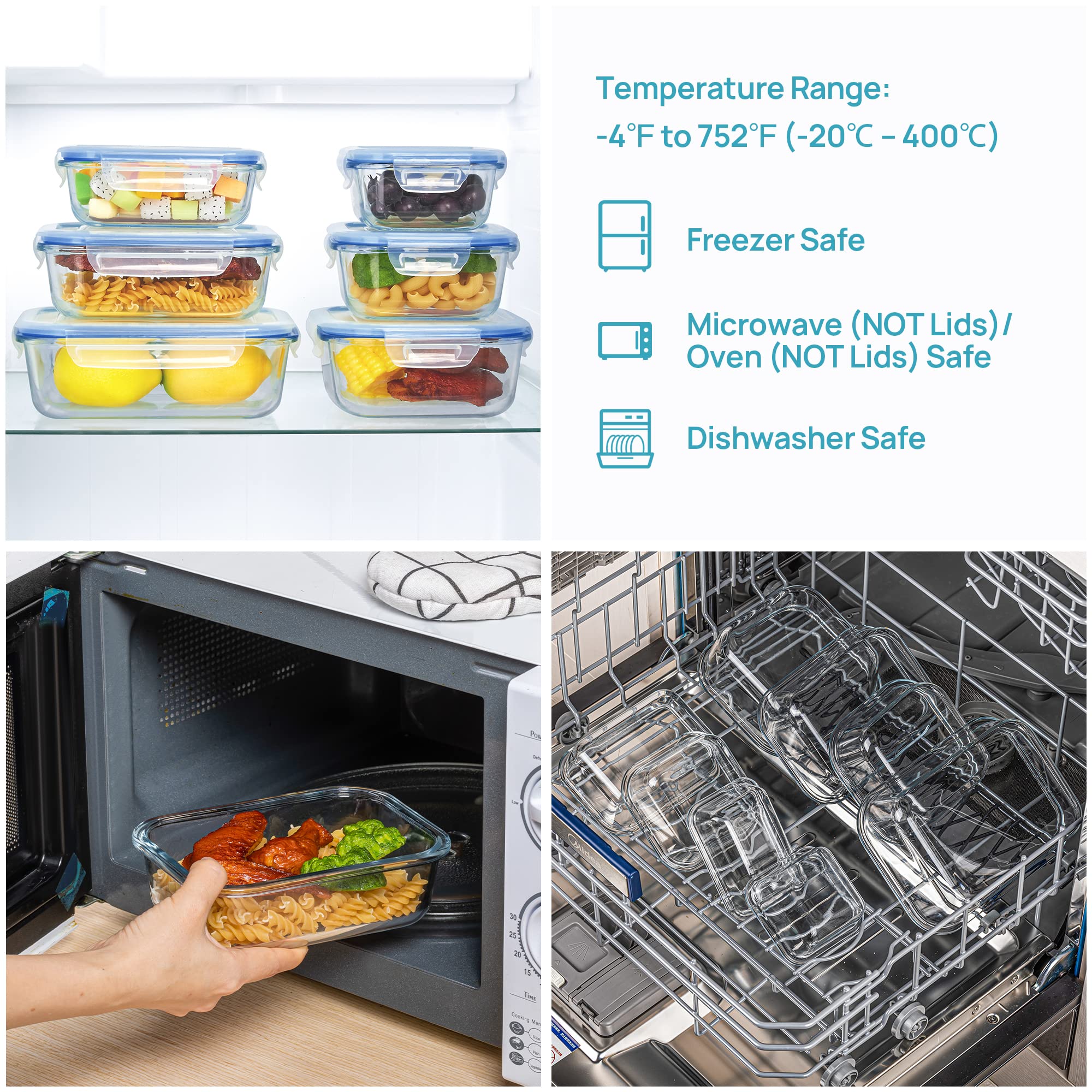 Vtopmart 8 Pack Glass Food Storage Containers with Airtight Lids, Glass Meal Prep Containers, Lunch Office Meal for Microwave, Oven, Freezer and Dishwasher, BPA Free