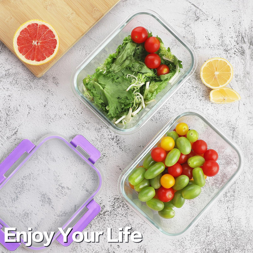 HOMBERKING 24pc Borosilicate Glass Food Storage Containers with Snap Locking Lids, Glass Meal Prep Containers, Airtight Lunch Boxes, Oven, Freezer and Dishwasher Safe, BPA Free, Kitchen Storage Set