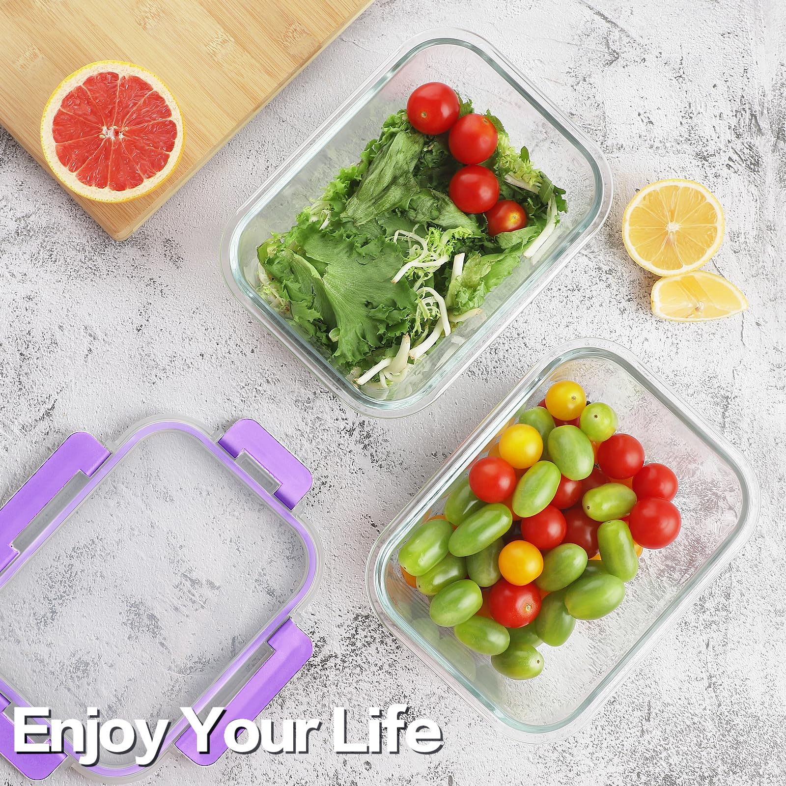 HOMBERKING 24pc Borosilicate Glass Food Storage Containers with Snap Locking Lids, Glass Meal Prep Containers, Airtight Lunch Boxes, Oven, Freezer and Dishwasher Safe, BPA Free, Kitchen Storage Set