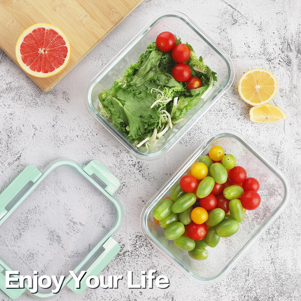 HOMBERKING 24pc Borosilicate Glass Food Storage Containers with Snap Locking Lids, Glass Meal Prep Containers, Airtight Lunch Boxes, Oven, Freezer and Dishwasher Safe, BPA Free, Kitchen Storage Set