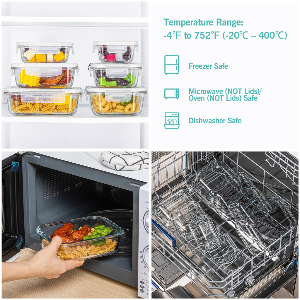Vtopmart 8 Pack Glass Food Storage Containers with Airtight Lids, Glass Meal Prep Containers, Lunch Office Meal for Microwave, Oven, Freezer and Dishwasher, BPA Free