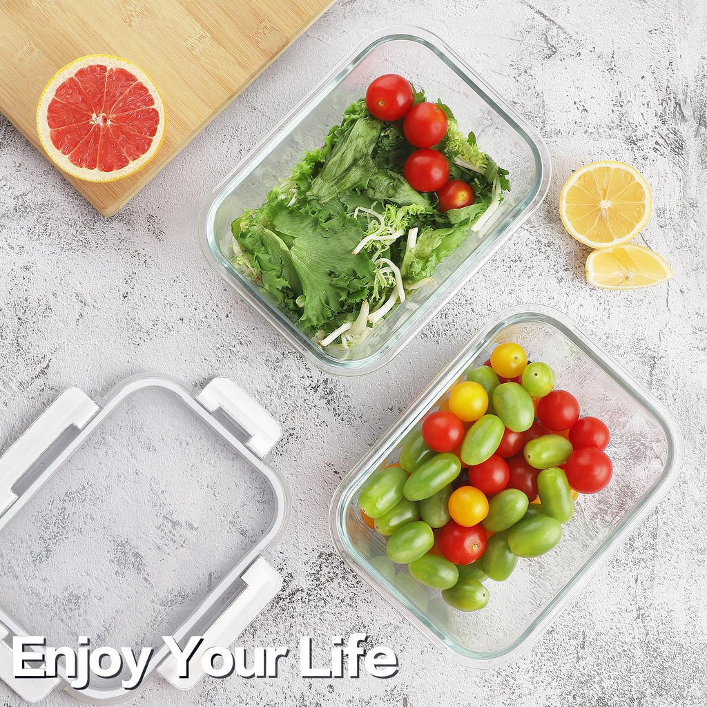 HOMBERKING 24pc Borosilicate Glass Food Storage Containers with Snap Locking Lids, Glass Meal Prep Containers, Airtight Lunch Boxes, Oven, Freezer and Dishwasher Safe, BPA Free, Kitchen Storage Set