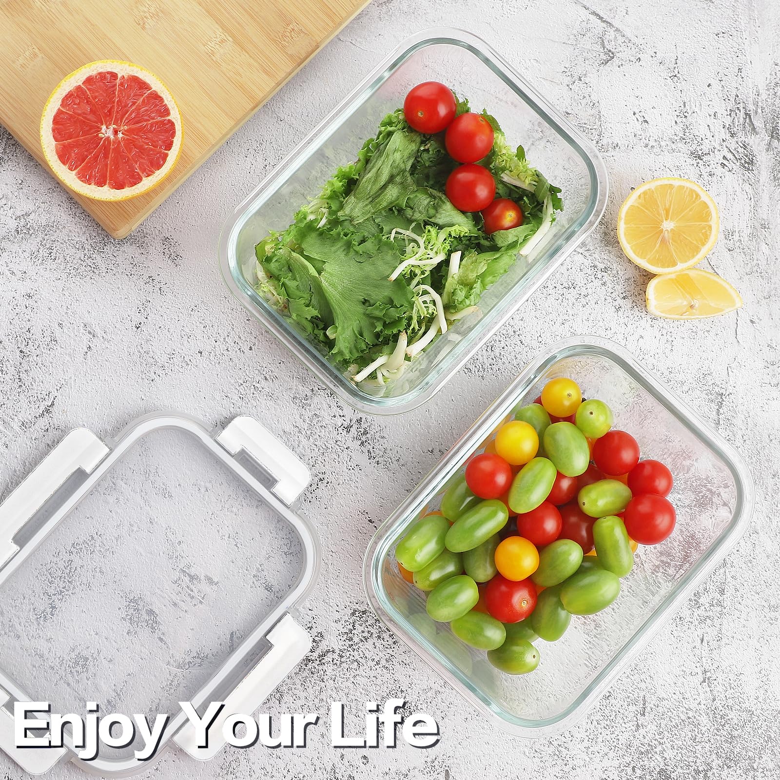 HOMBERKING 24pc Borosilicate Glass Food Storage Containers with Snap Locking Lids, Glass Meal Prep Containers, Airtight Lunch Boxes, Oven, Freezer and Dishwasher Safe, BPA Free, Kitchen Storage Set