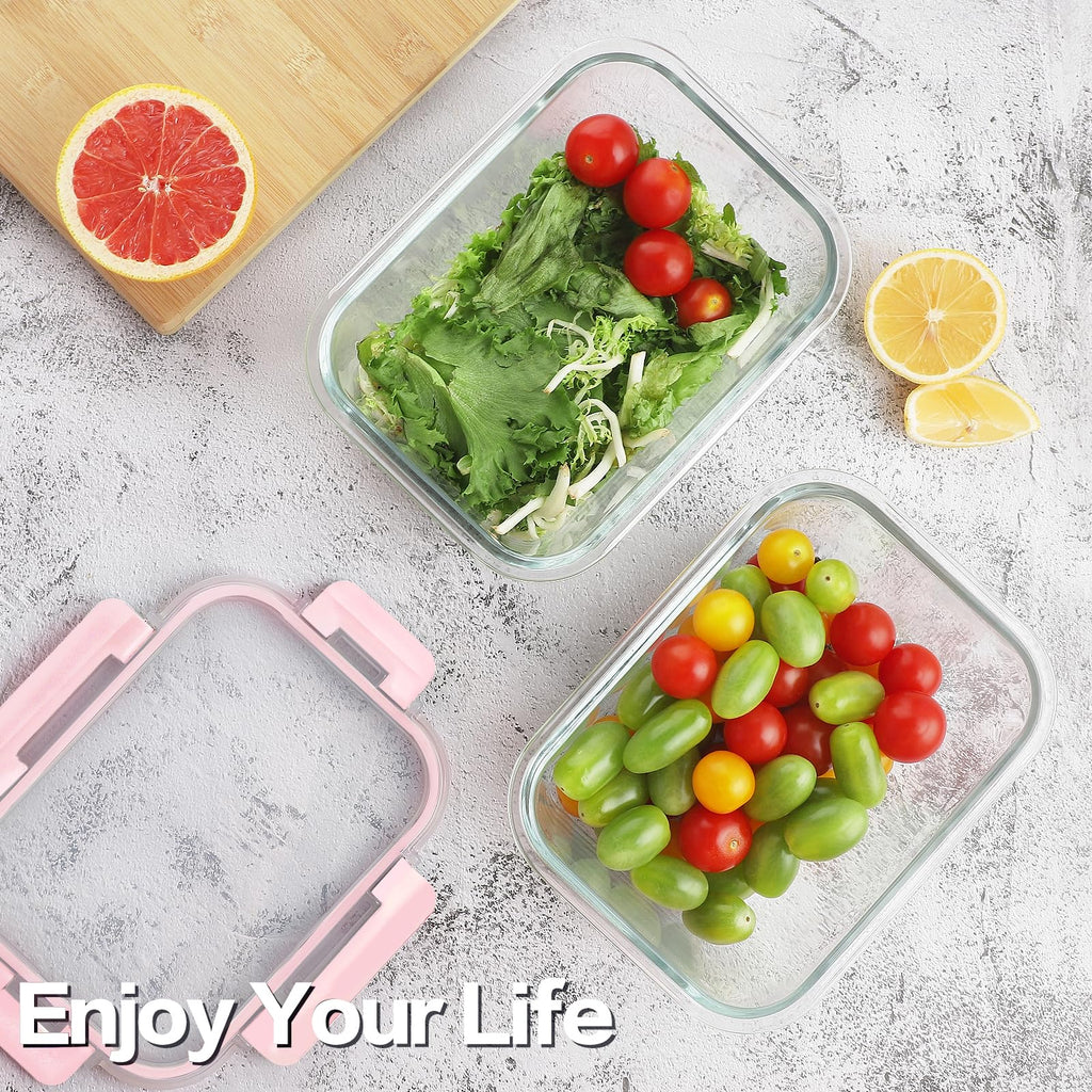 HOMBERKING 24pc Borosilicate Glass Food Storage Containers with Snap Locking Lids, Glass Meal Prep Containers, Airtight Lunch Boxes, Oven, Freezer and Dishwasher Safe, BPA Free, Kitchen Storage Set