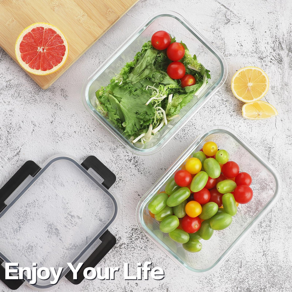 HOMBERKING 24pc Borosilicate Glass Food Storage Containers with Snap Locking Lids, Glass Meal Prep Containers, Airtight Lunch Boxes, Oven, Freezer and Dishwasher Safe, BPA Free, Kitchen Storage Set