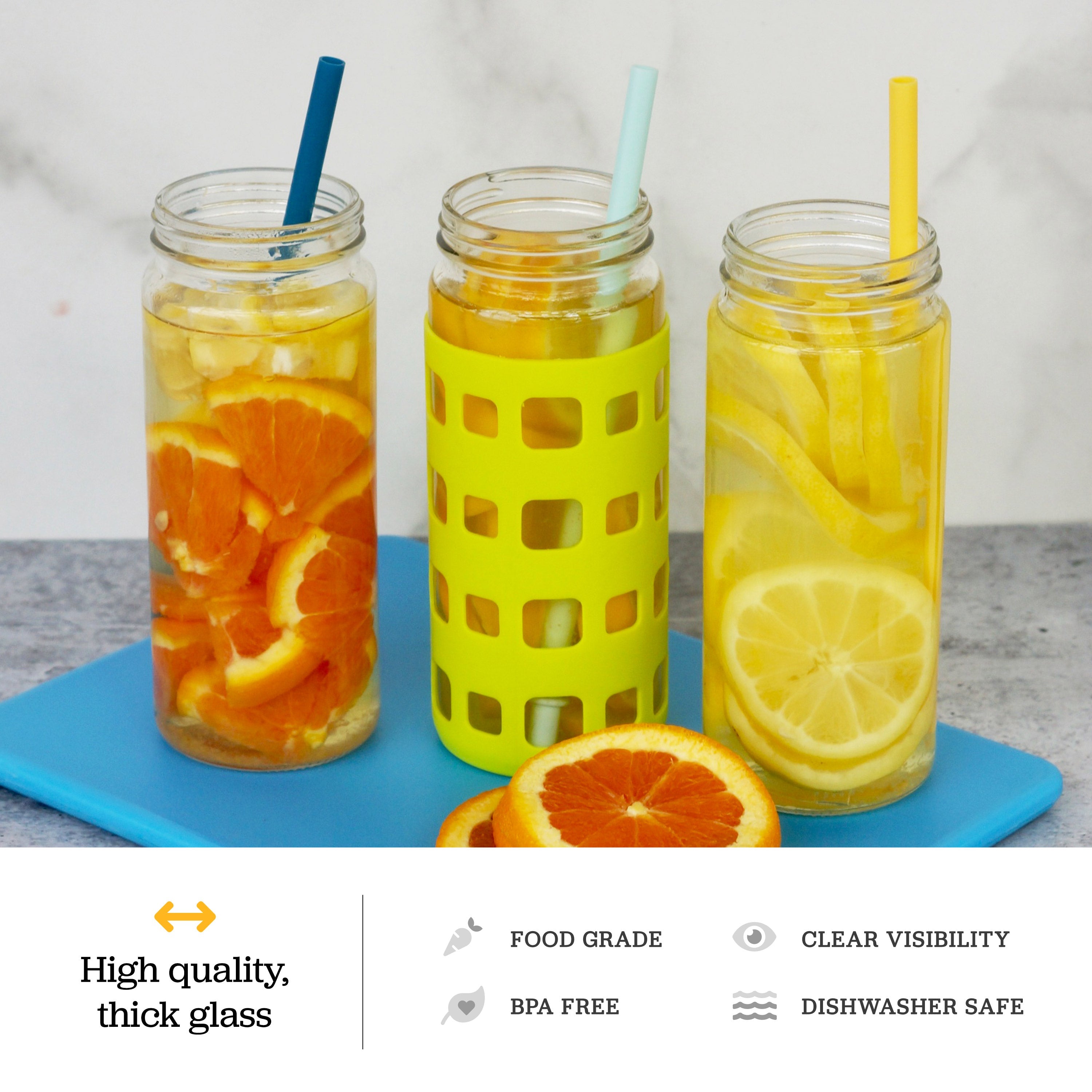 Original Series Wide Mouth Glass Bottles w/ Lids & Silicone Liner, 16 oz