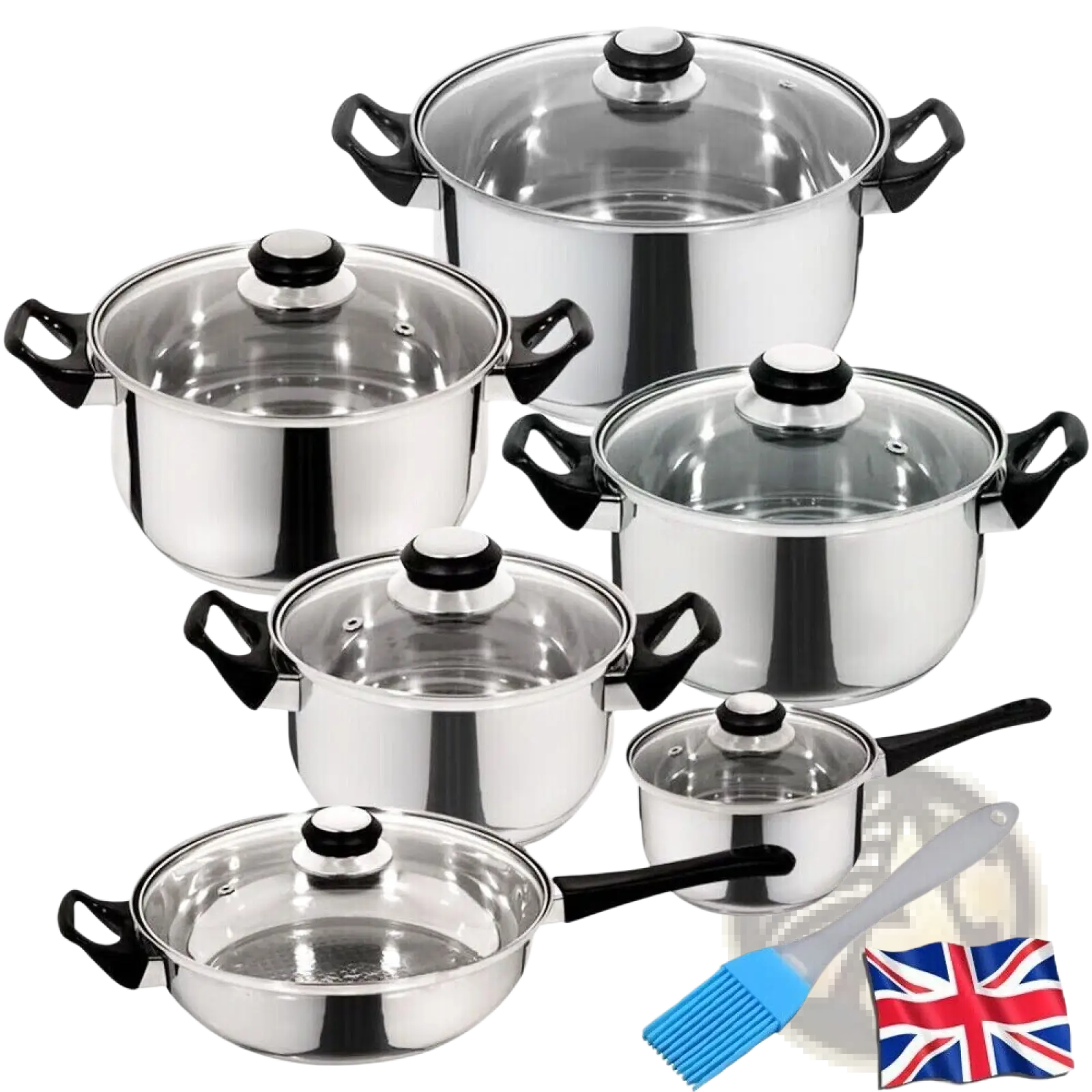 Stainless Steel Cookware Set 12 Piece with Glass Lids
